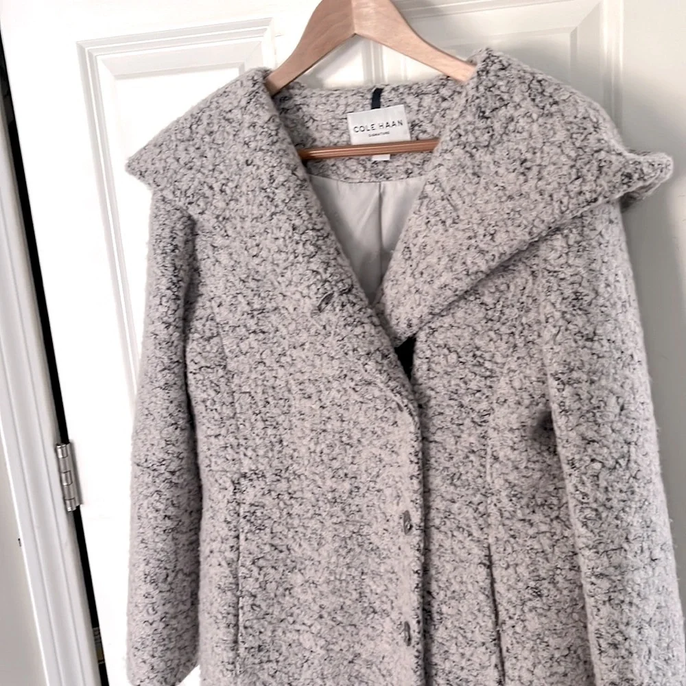 Cole Haan Signature Gray Wool blend Dress Coat with Hood size 8 - Picture 8 of 12